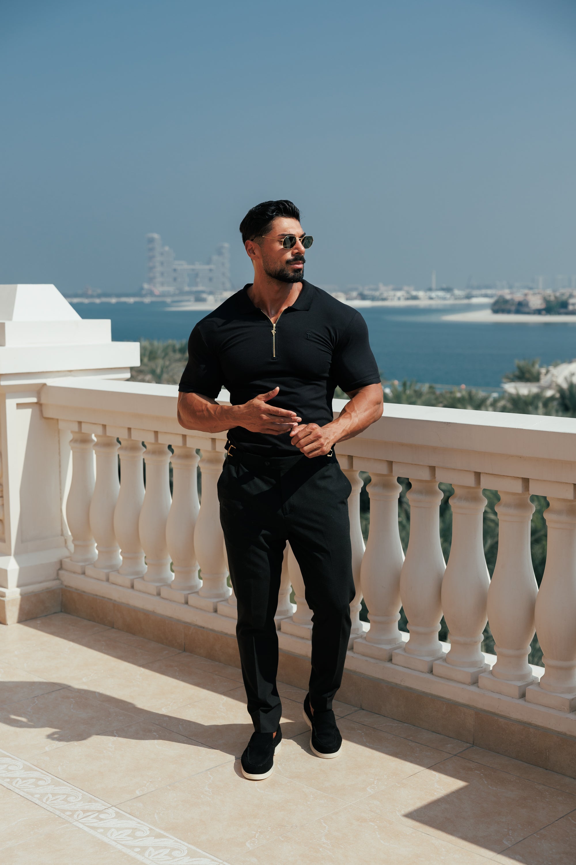 Father Sons Classic Black and Gold Zipped Polo Shirt - FSH239