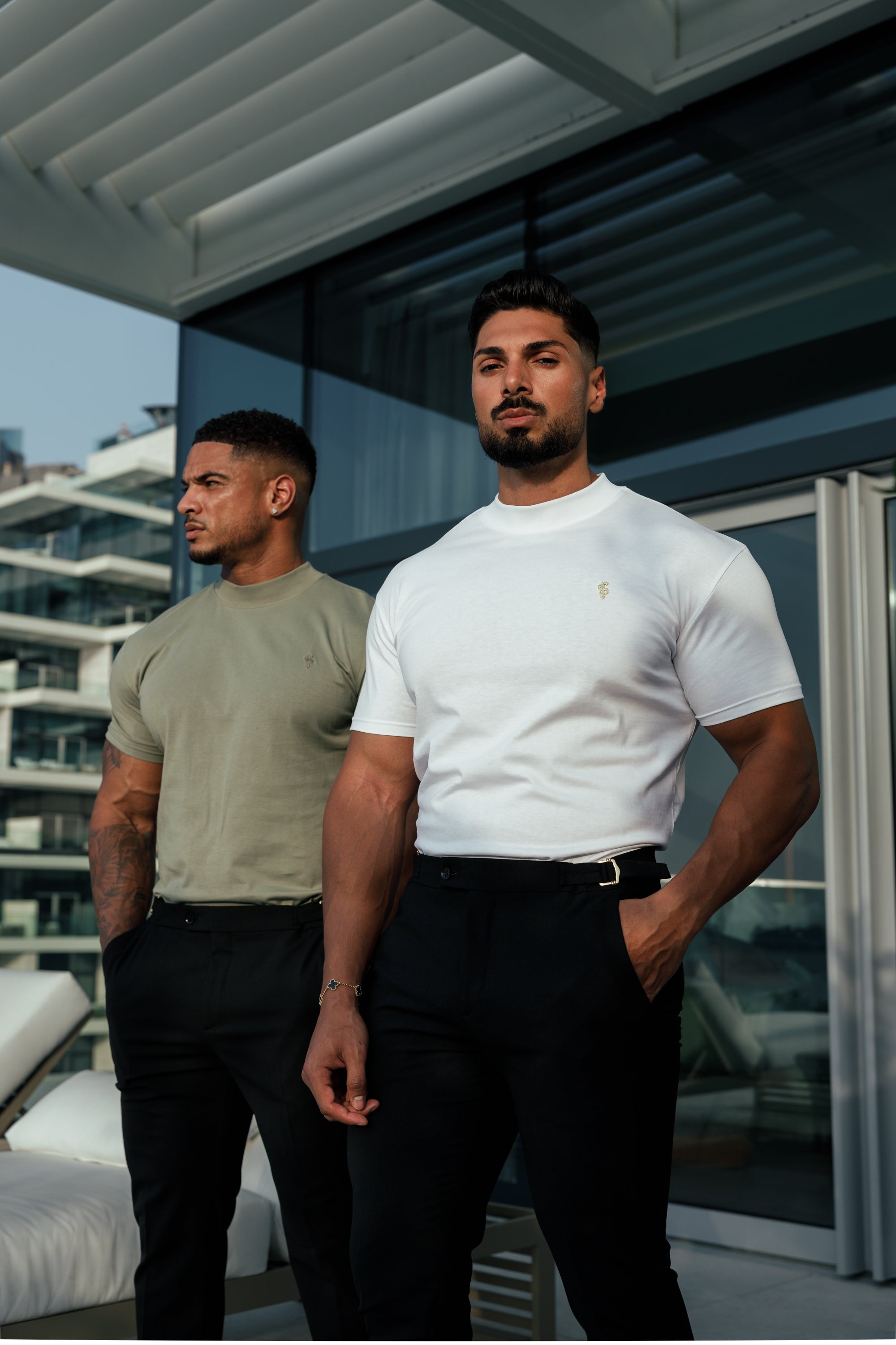 Father Sons Ribbed High Neck Crew Short Sleeve White / Gold  - FSH1006