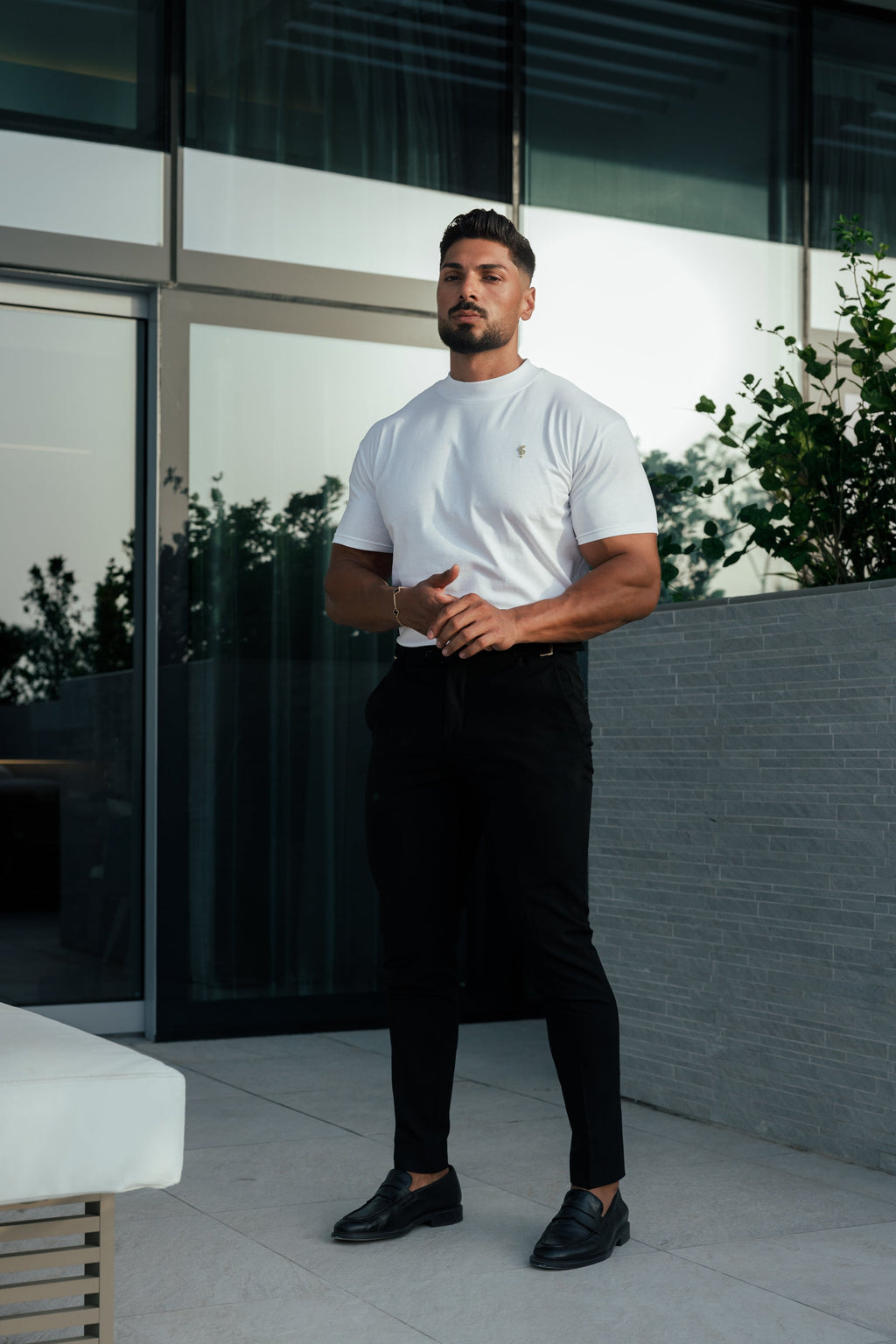 Father Sons Ribbed High Neck Crew Short Sleeve White / Gold  - FSH1006