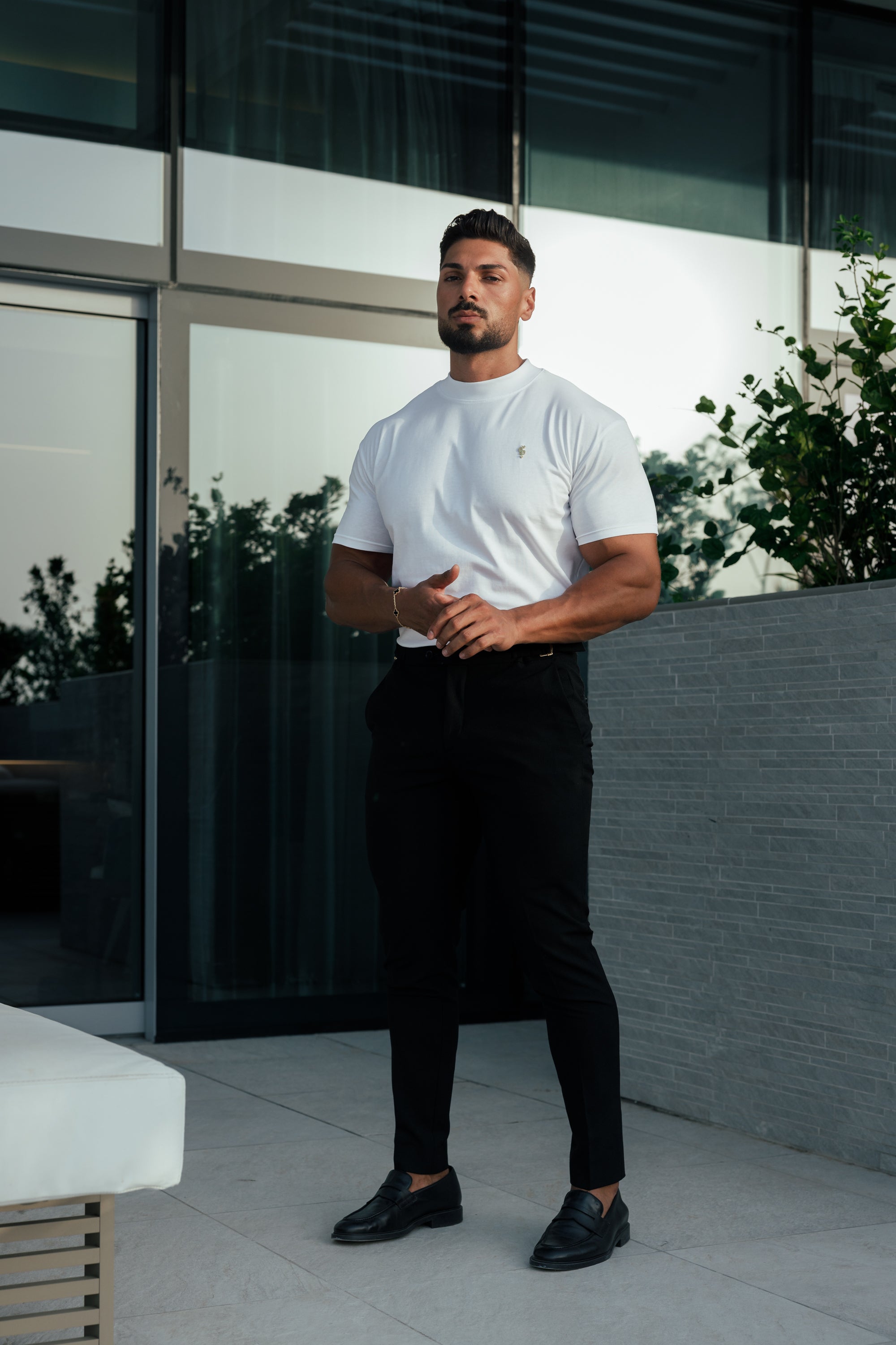 Father Sons Ribbed High Neck Crew Short Sleeve White / Gold  - FSH1006