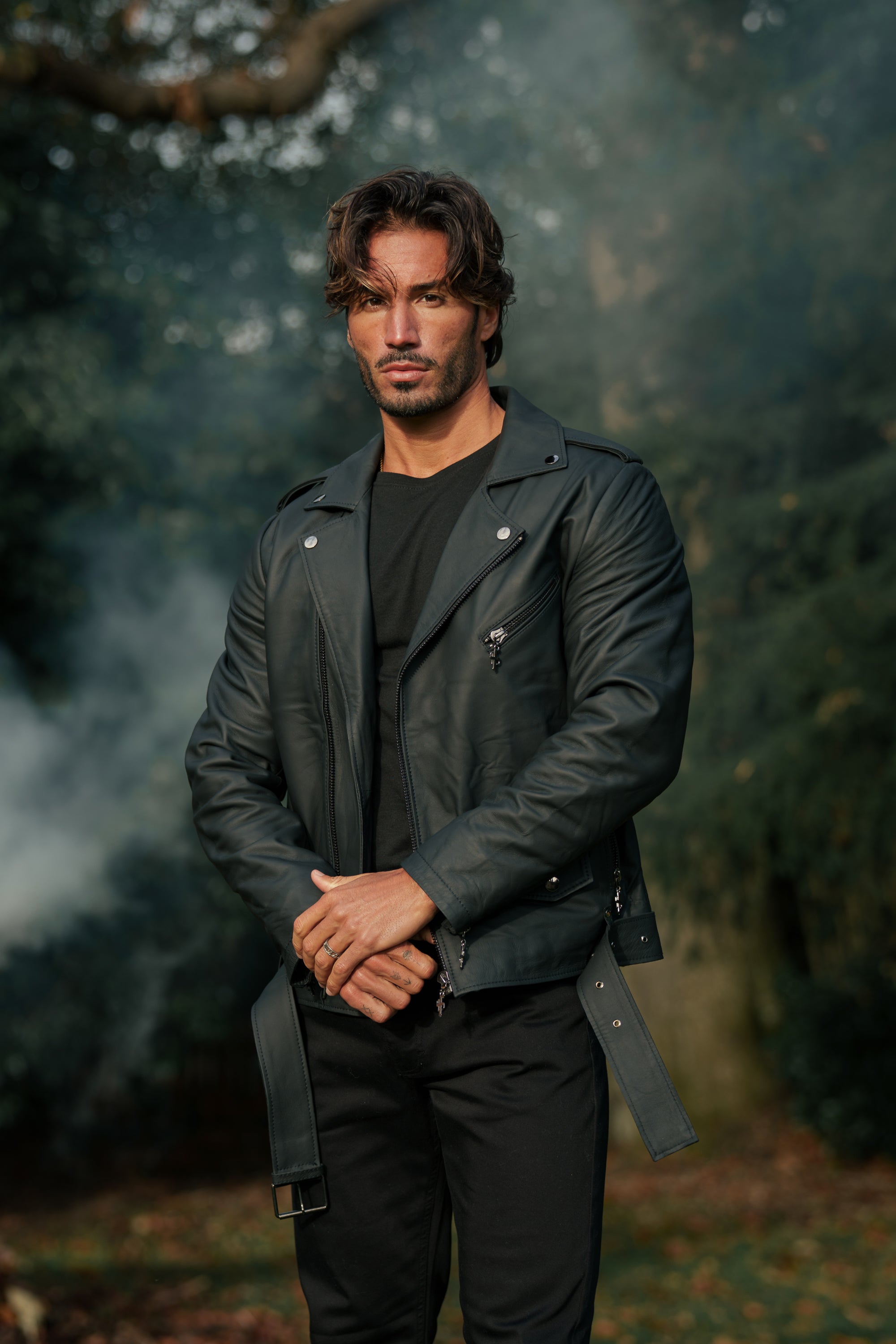 Father Sons Black Leather Jacket with Belt Detail - FSH313