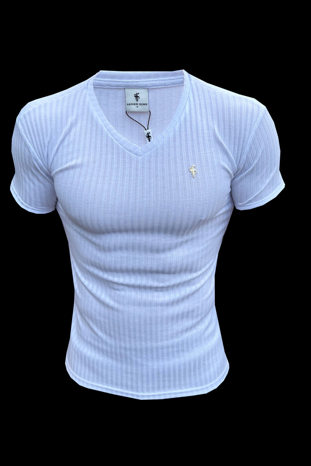 Father Sons Super Slim White / Gold V Neck Ribbed Crew - FSH498