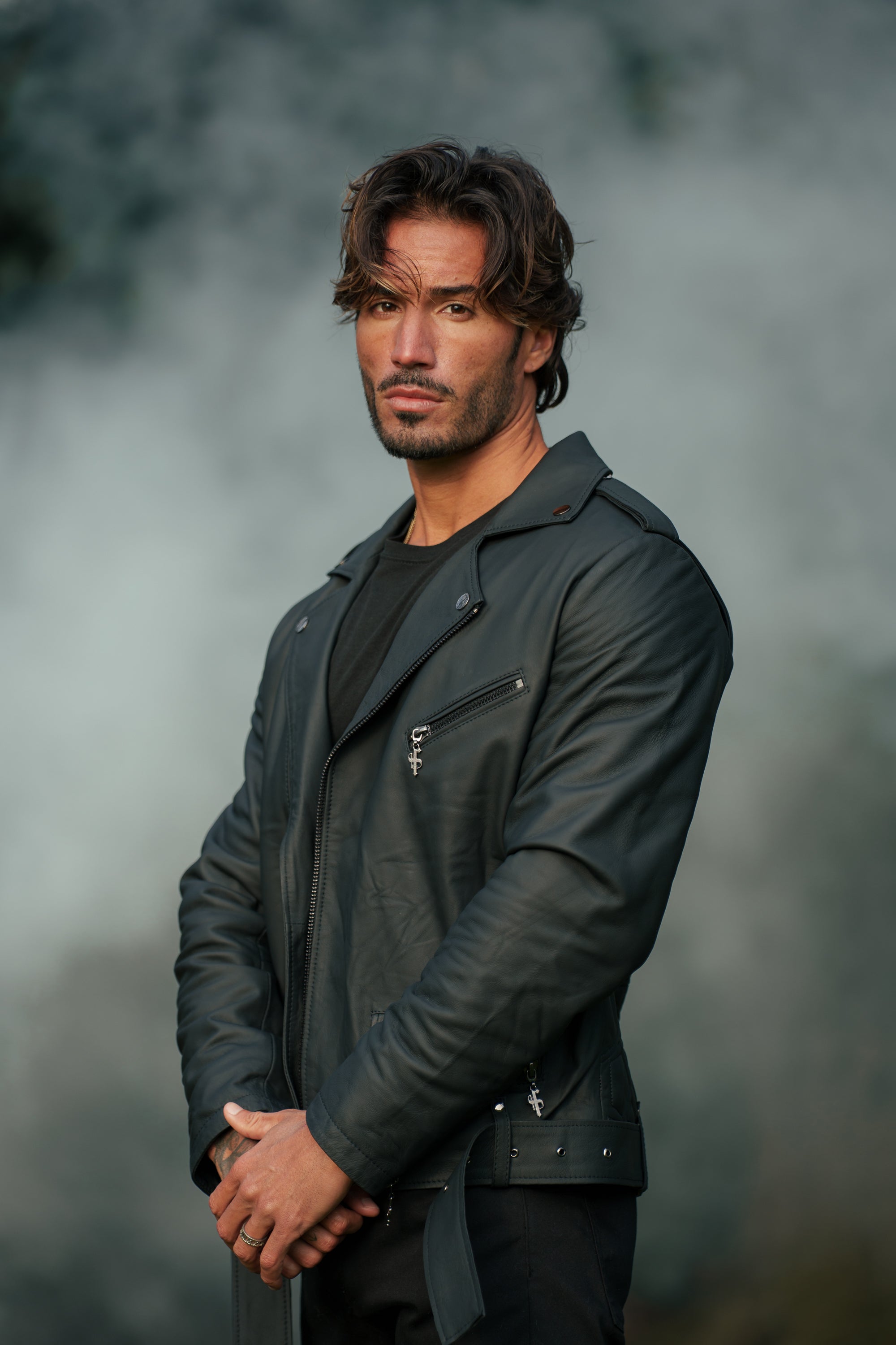 Father Sons Black Leather Jacket with Belt Detail - FSH313