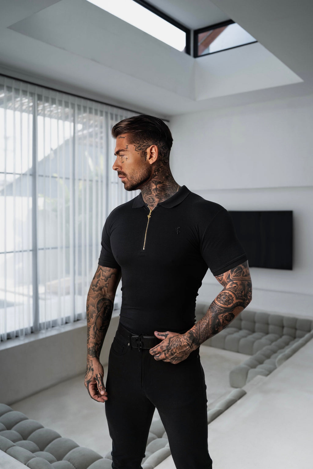 Father Sons Classic Black and Gold Zipped Polo Shirt - FSH239