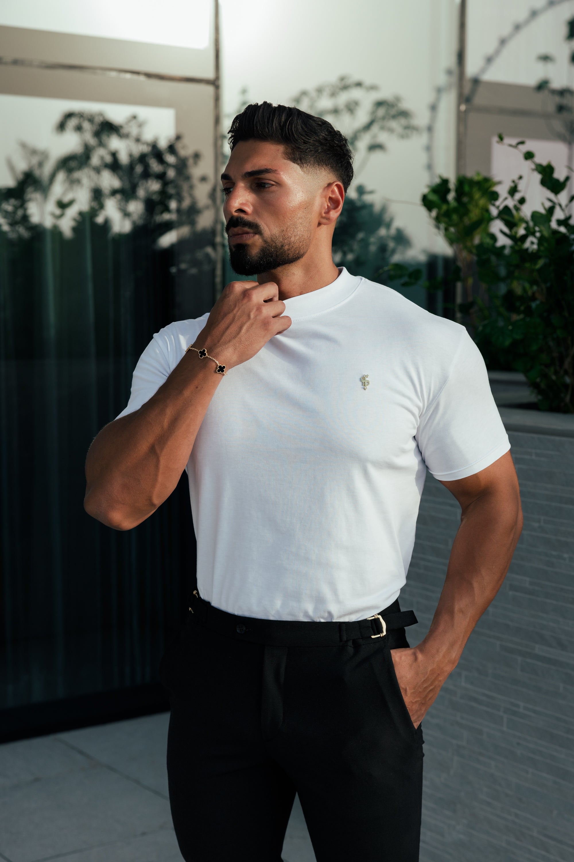 Father Sons Ribbed High Neck Crew Short Sleeve White / Gold  - FSH1006