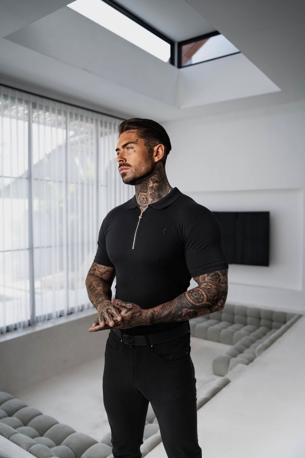 Father Sons Classic Black and Gold Zipped Polo Shirt - FSH239