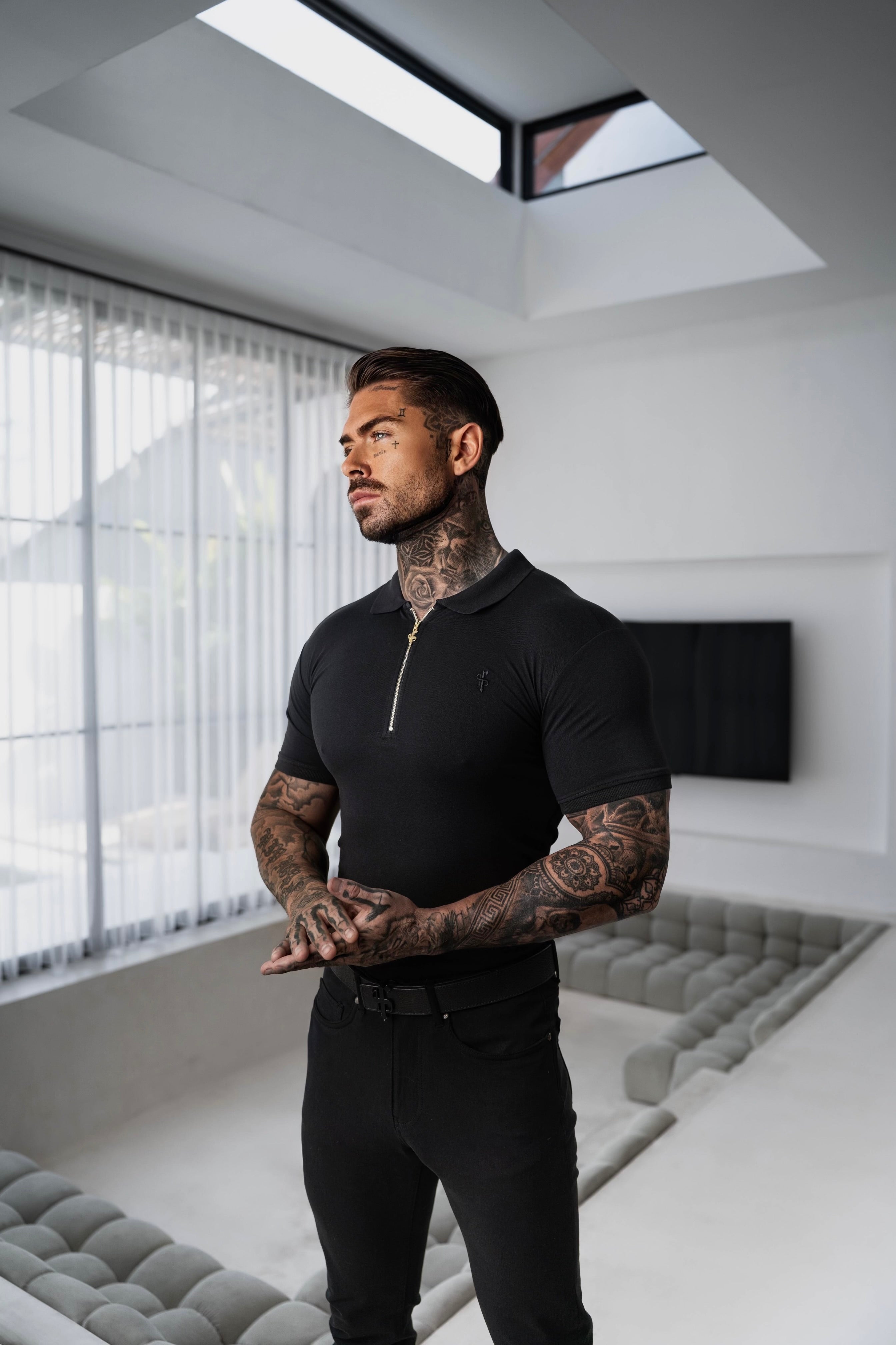 Father Sons Classic Black and Gold Zipped Polo Shirt - FSH239