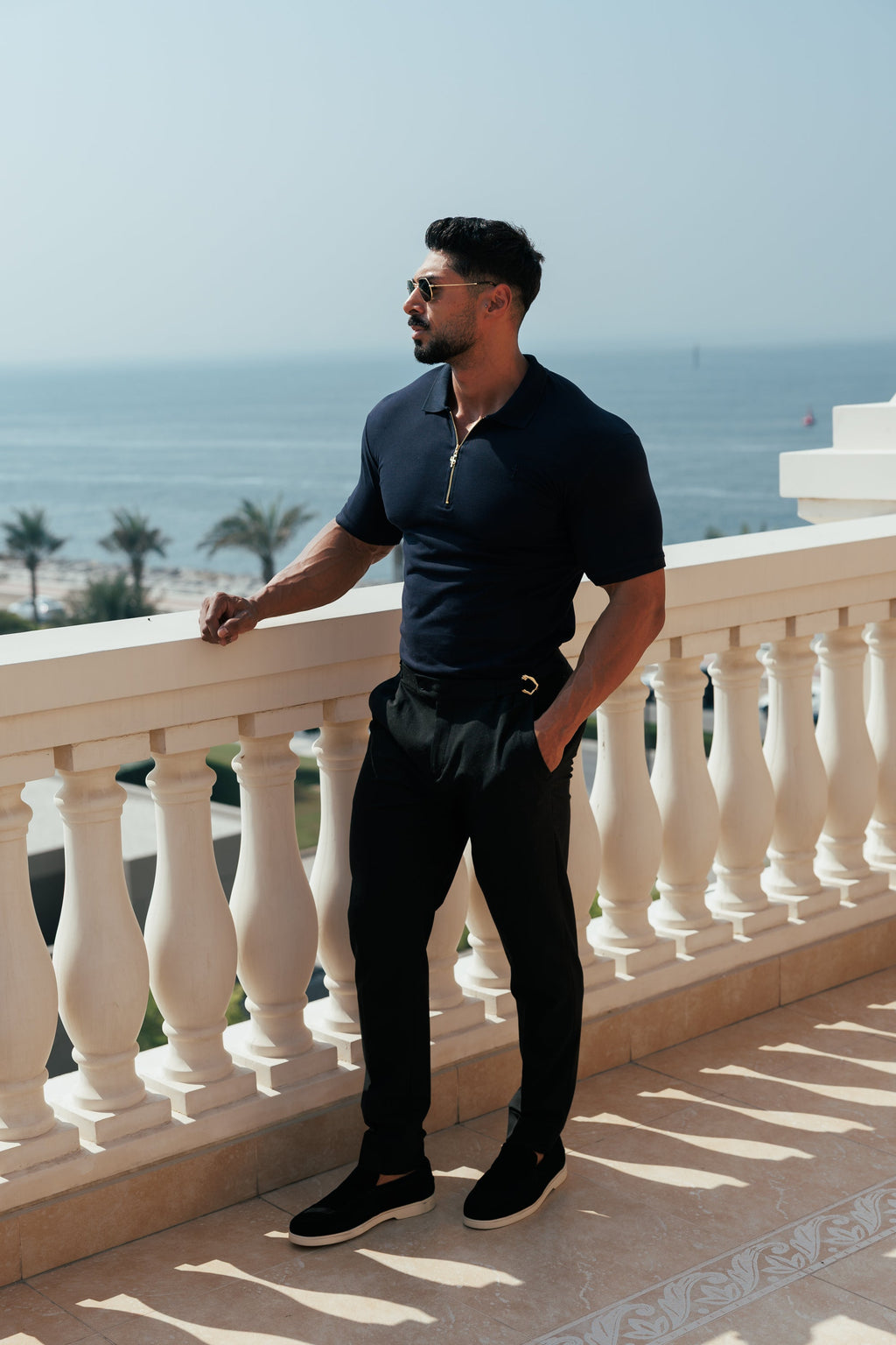 Father Sons Classic Navy and Gold Zipped Polo Shirt - FSH809