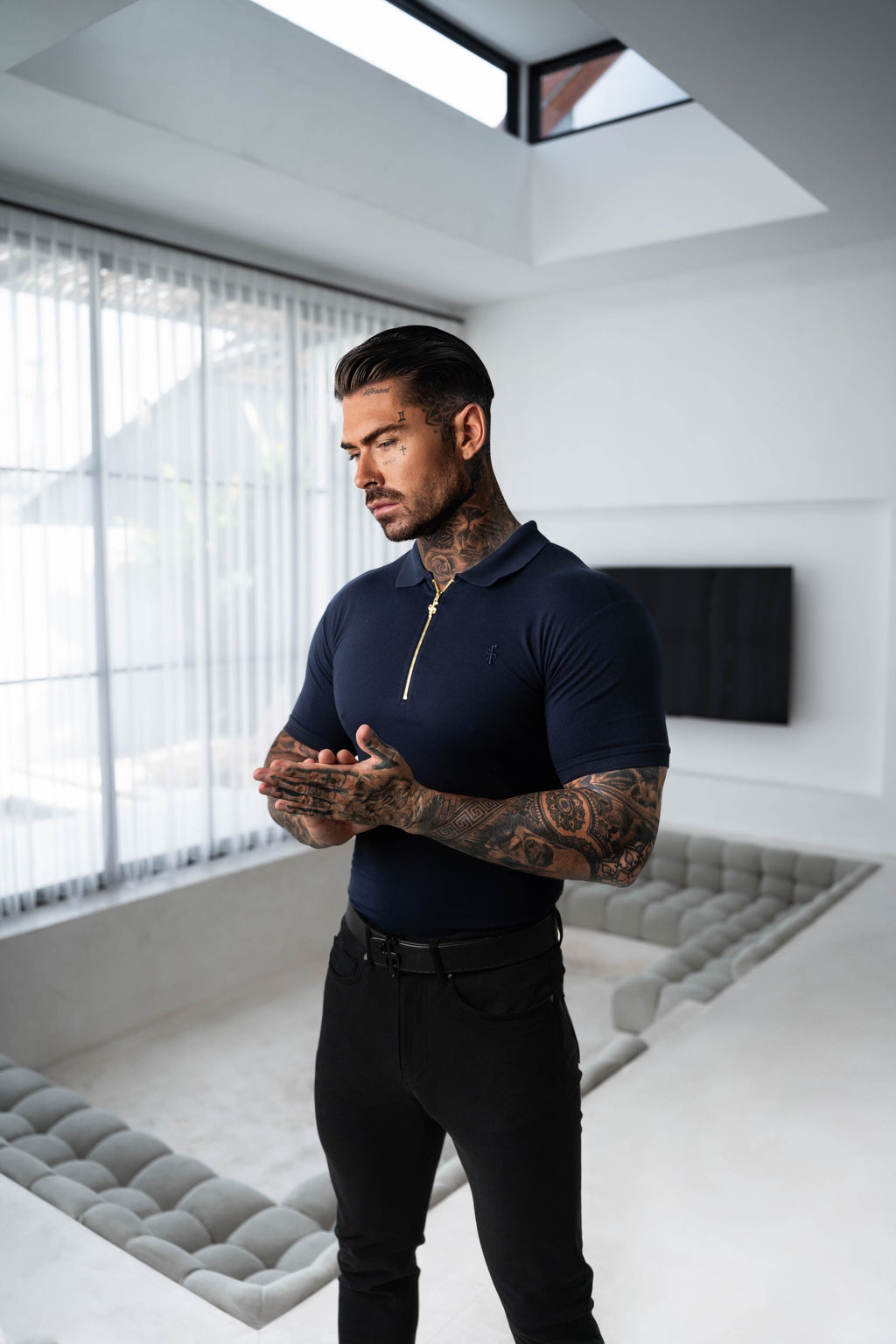 Father Sons Classic Navy and Gold Zipped Polo Shirt - FSH809