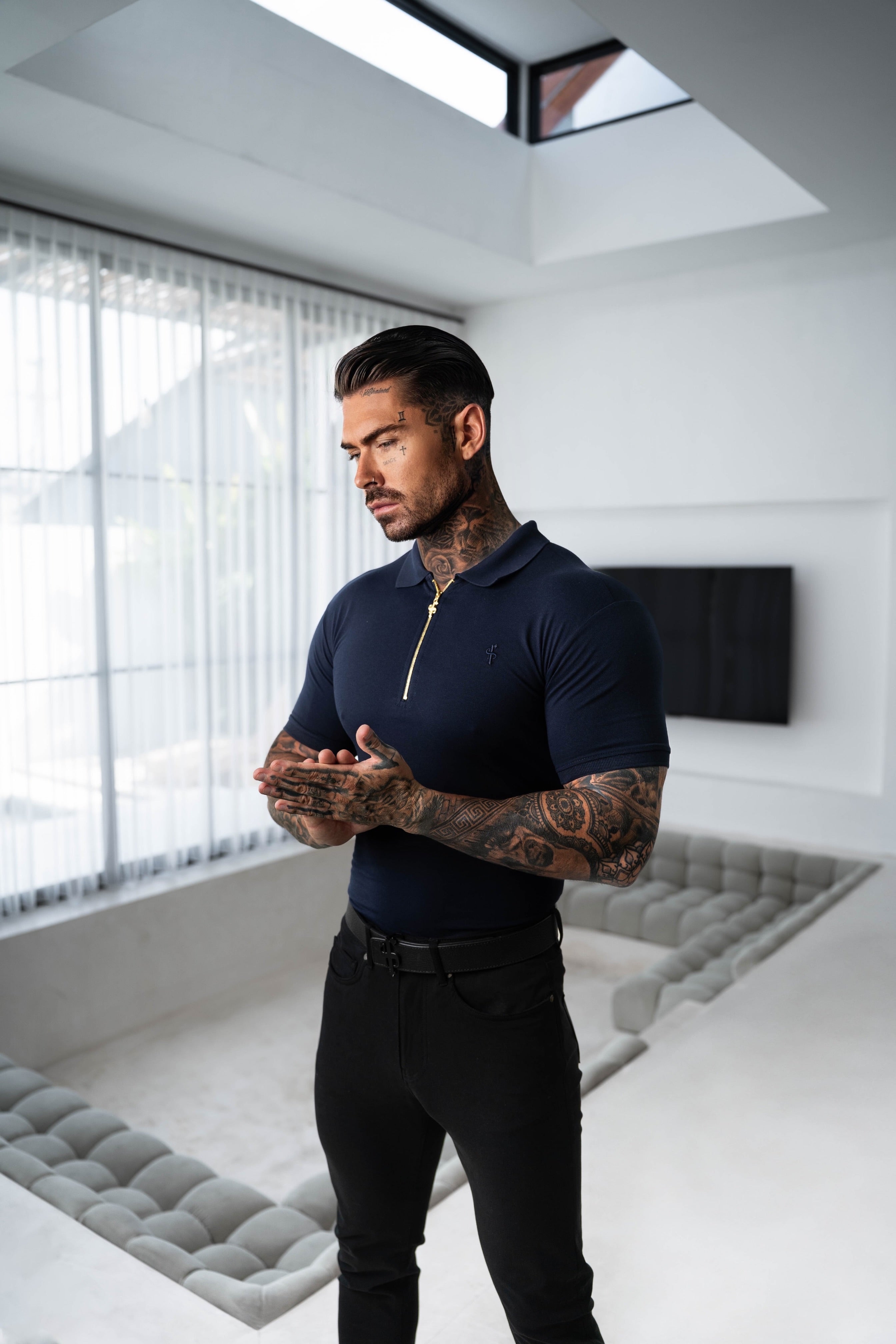 Father Sons Classic Navy and Gold Zipped Polo Shirt - FSH809