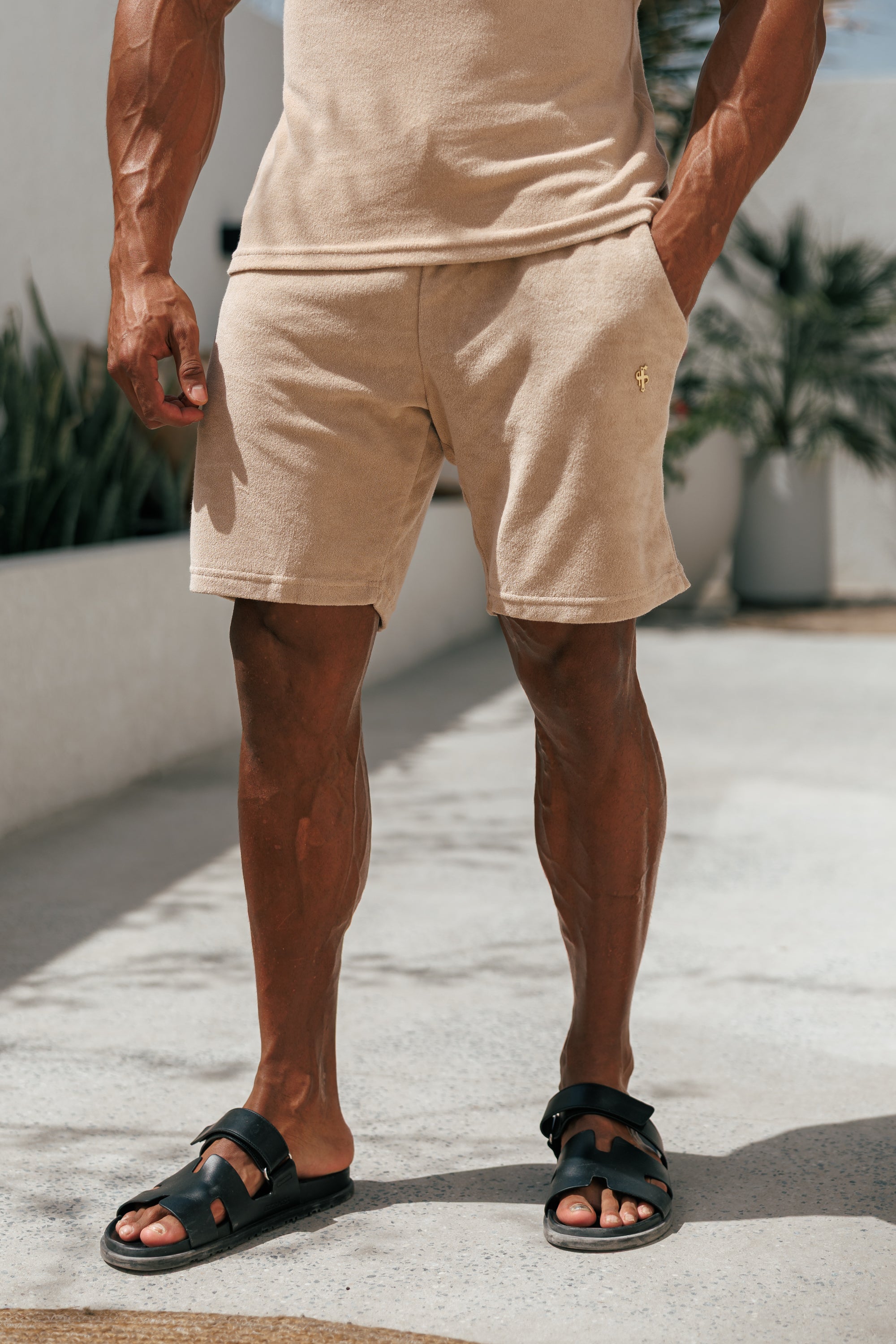Father Sons Beige Towelling Shorts - FSTS663