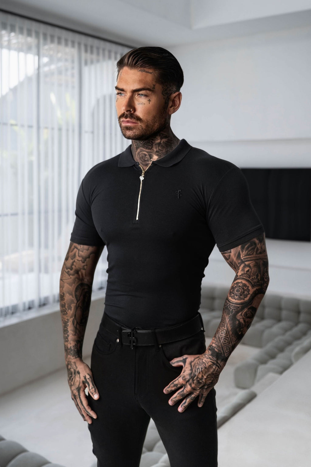 Father Sons Classic Black and Gold Zipped Polo Shirt - FSH239