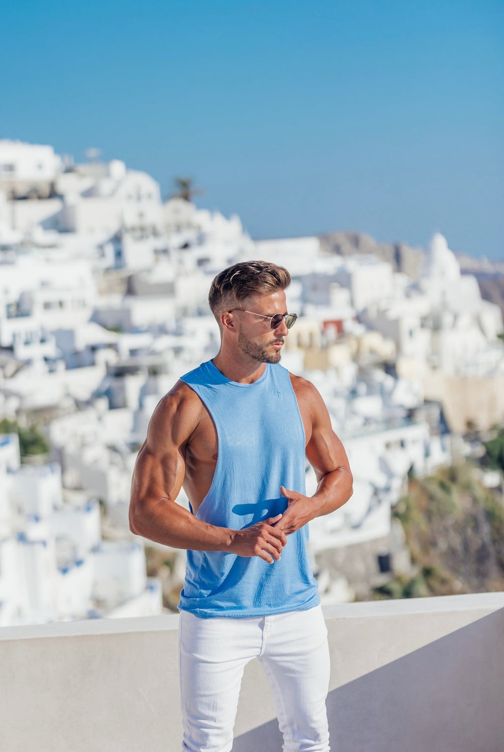 Father Sons Classic Bamboo Dropped Armhole Light Blue Vest - FSH787