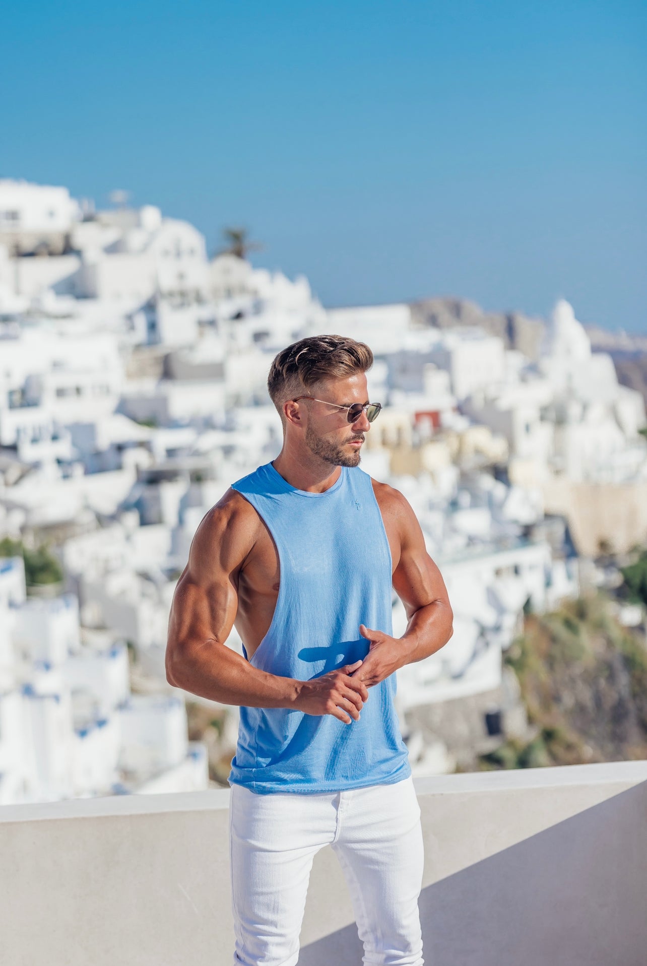 Father Sons Classic Bamboo Dropped Armhole Light Blue Vest - FSH787