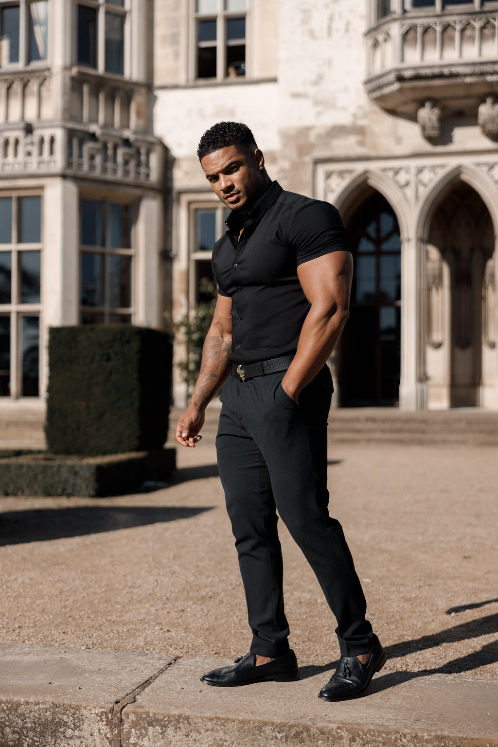 Father Sons Super Slim Scuba Black Short Sleeve Stretch - FS830