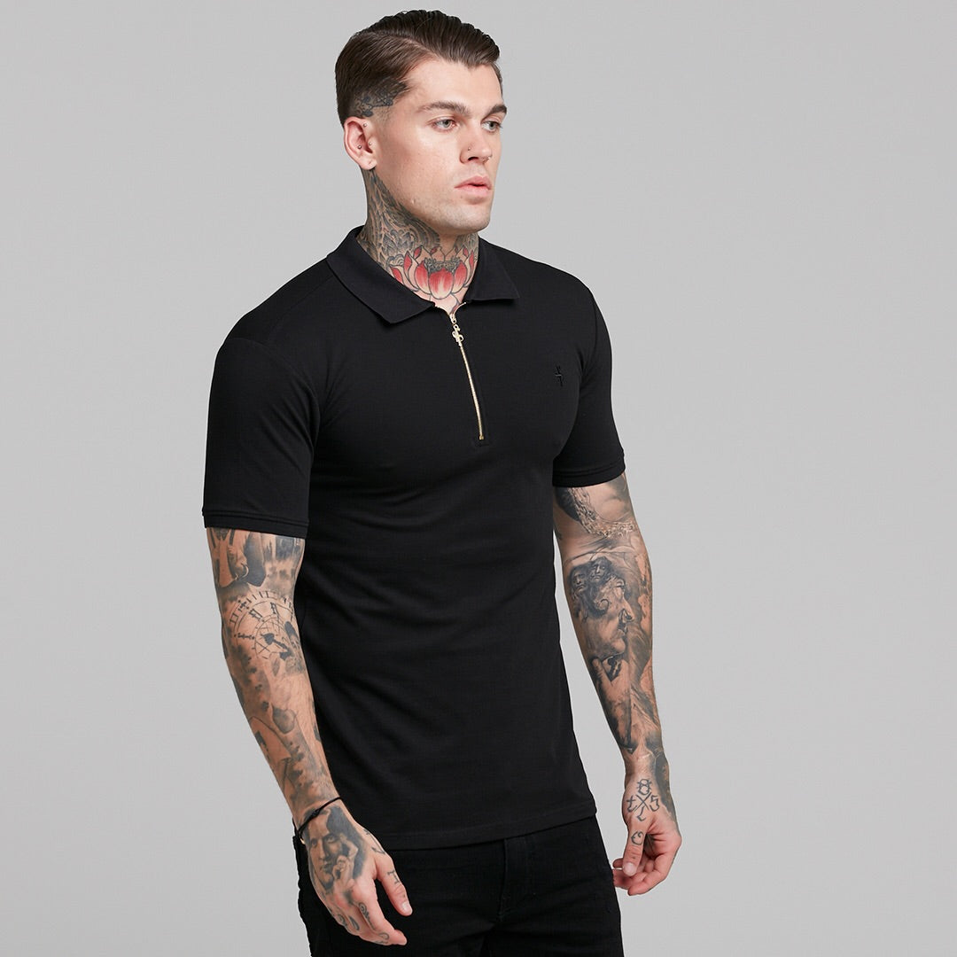 Father Sons Classic Black and Gold Zipped Polo Shirt - FSH239