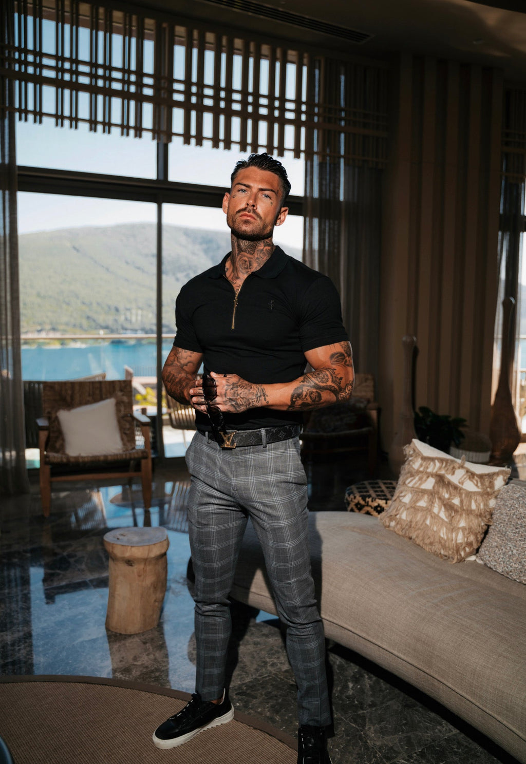 Father Sons Classic Black and Gold Zipped Polo Shirt - FSH239