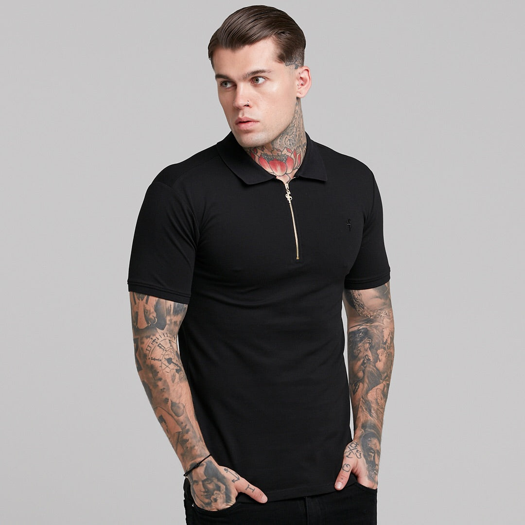 Father Sons Classic Black and Gold Zipped Polo Shirt - FSH239