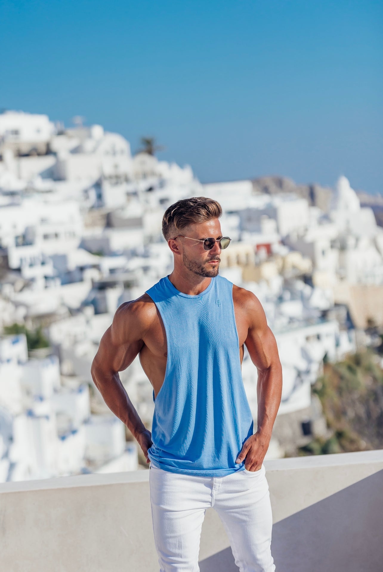 Father Sons Classic Bamboo Dropped Armhole Light Blue Vest - FSH787