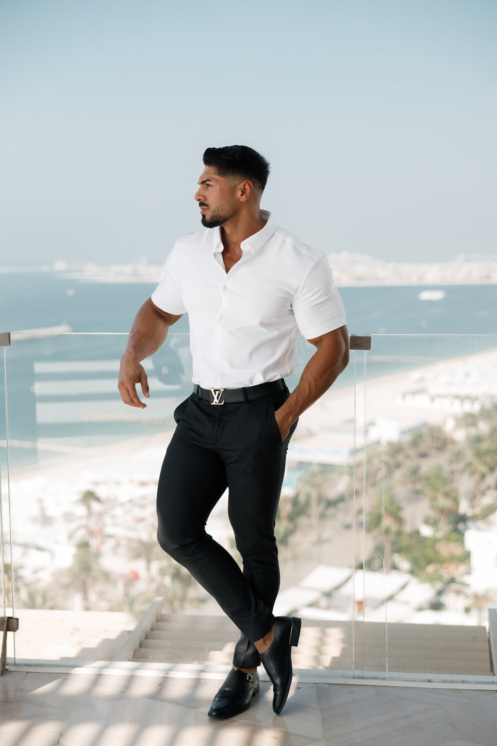 Father Sons Super Slim Scuba White Short Sleeve Stretch - FS828